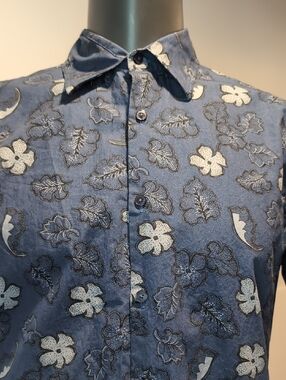 Zara Blue Floral Slim Fit Button-Up Shirt Large